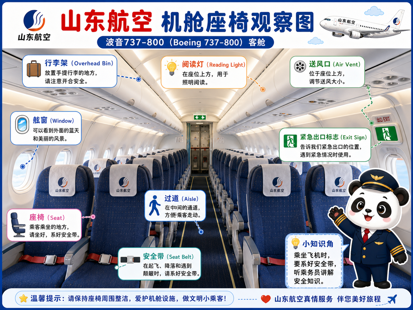 山东航空 机舱座椅观察图