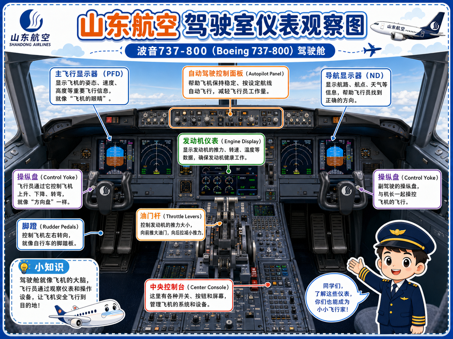 山东航空 驾驶室仪表观察图