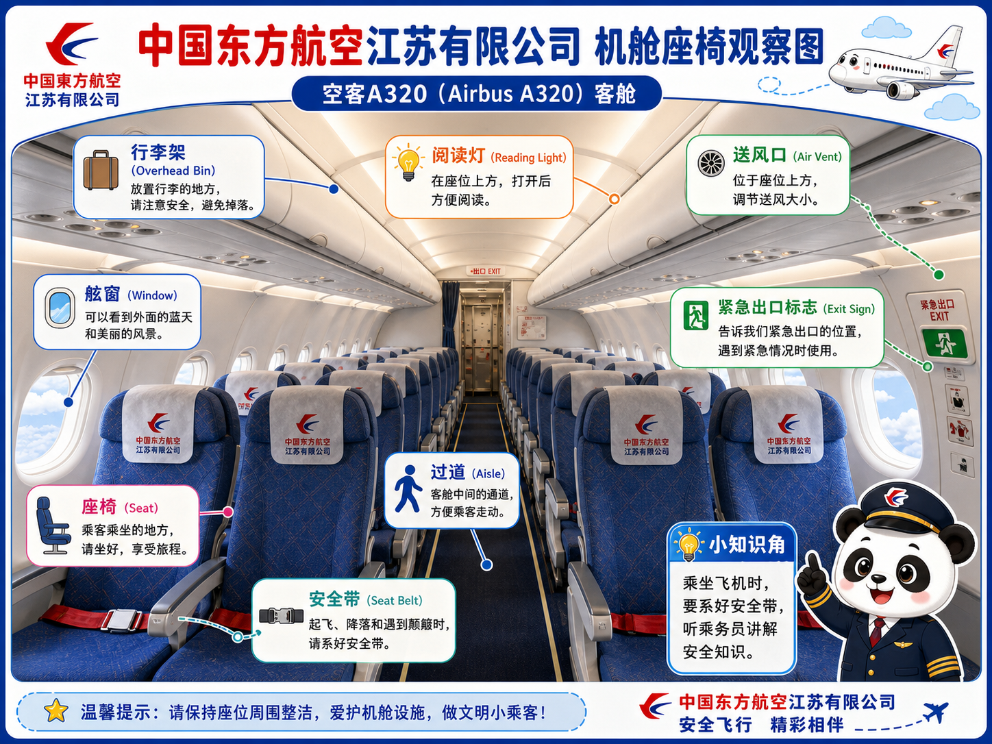 中国东方航空江苏有限公司 机舱座椅观察图