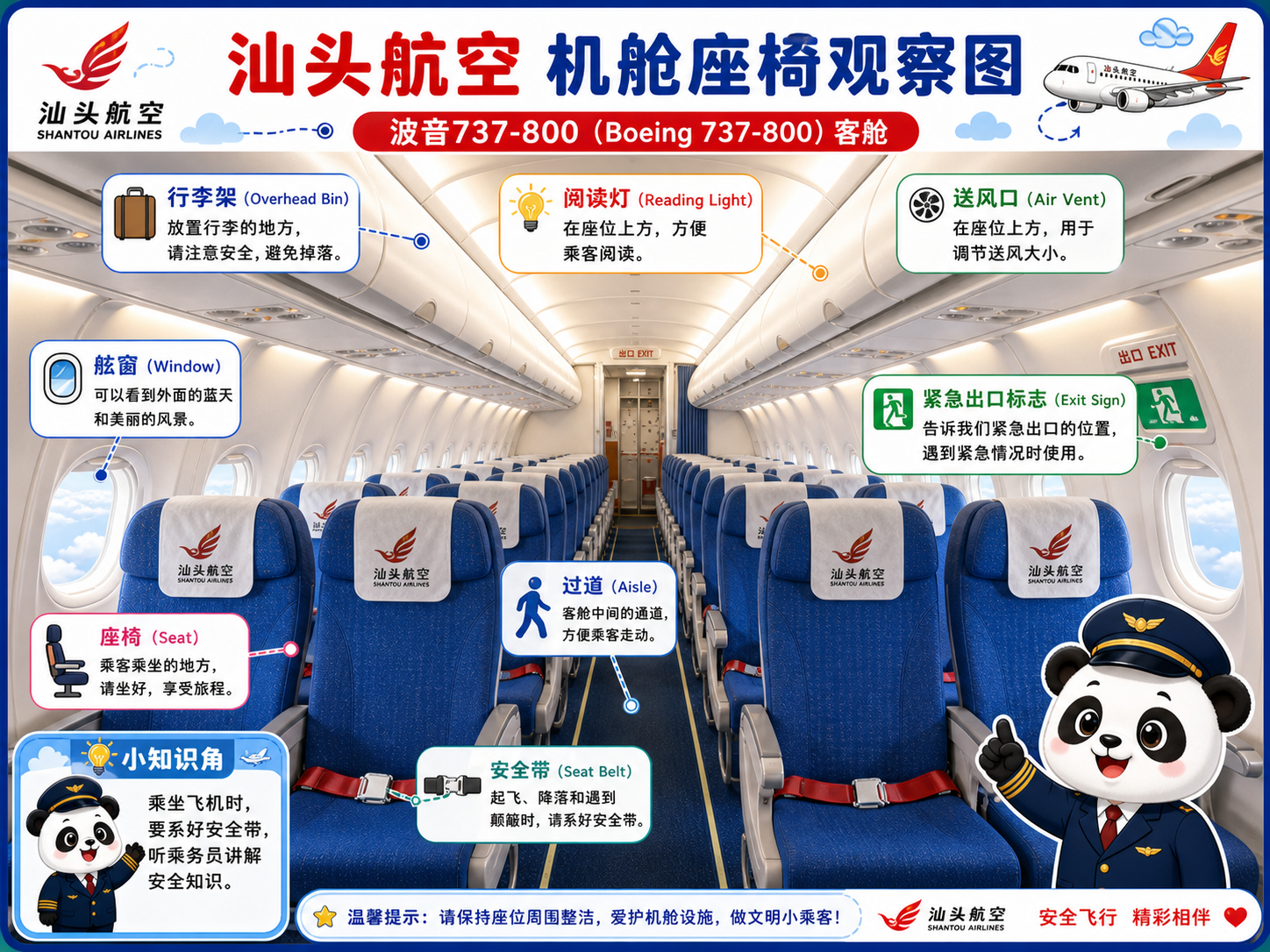 汕头航空 机舱座椅观察图