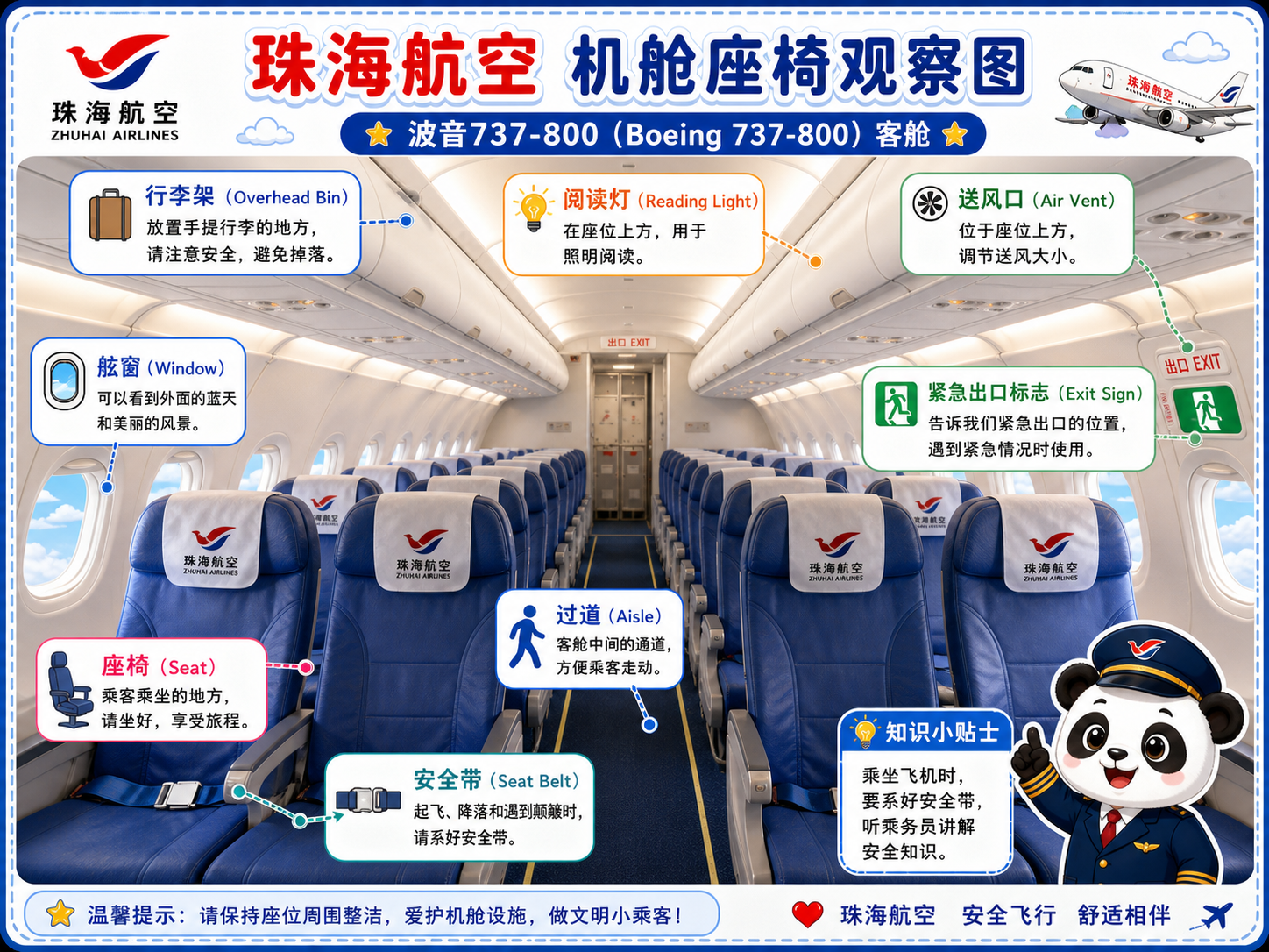 珠海航空 机舱座椅观察图