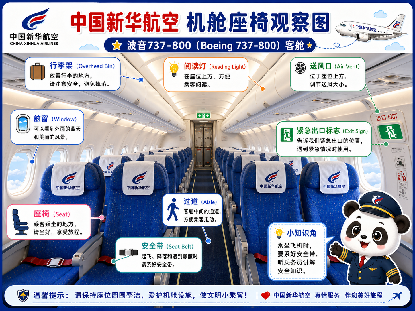 中国新华航空 机舱座椅观察图