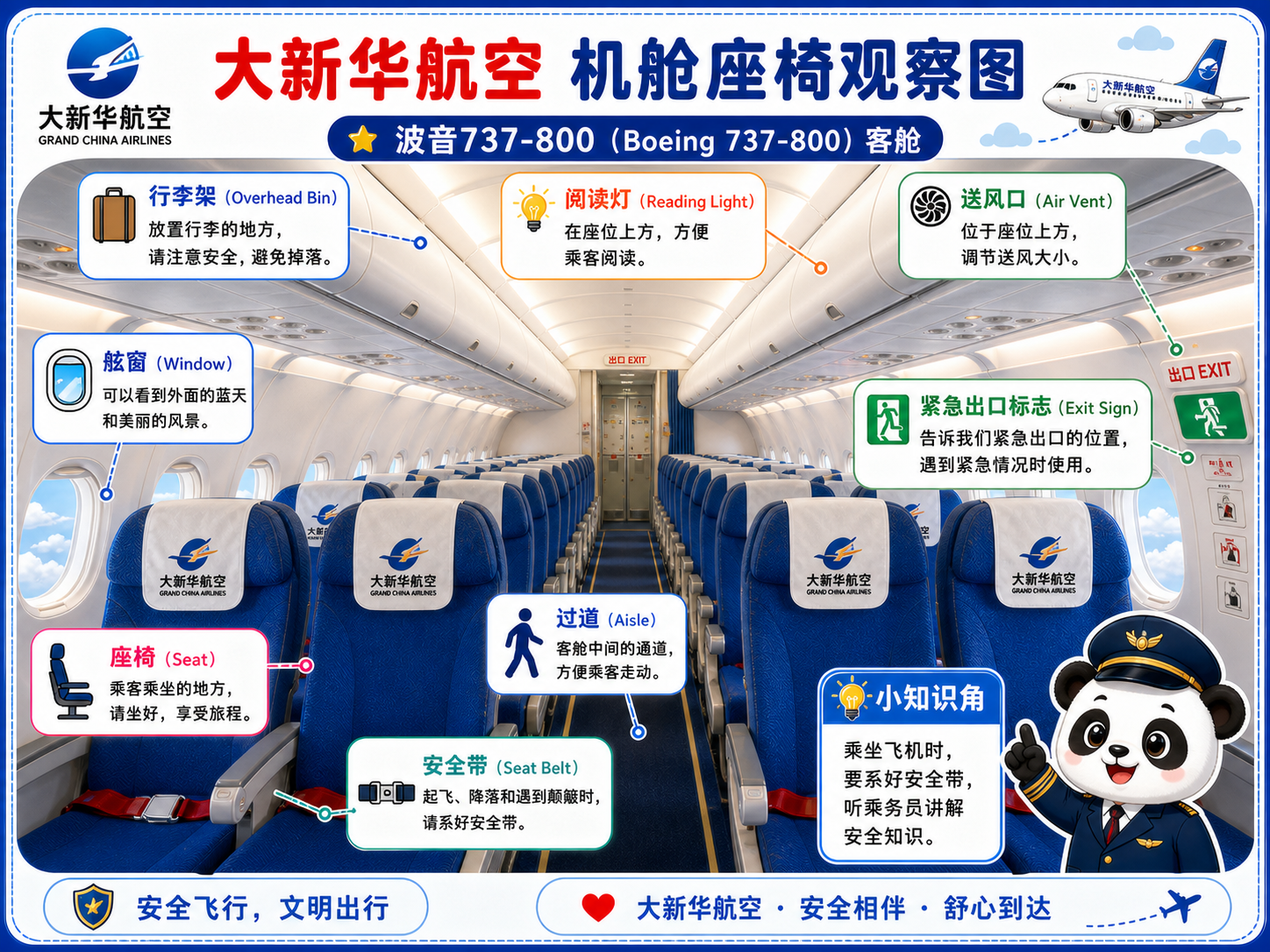 大新华航空 机舱座椅观察图