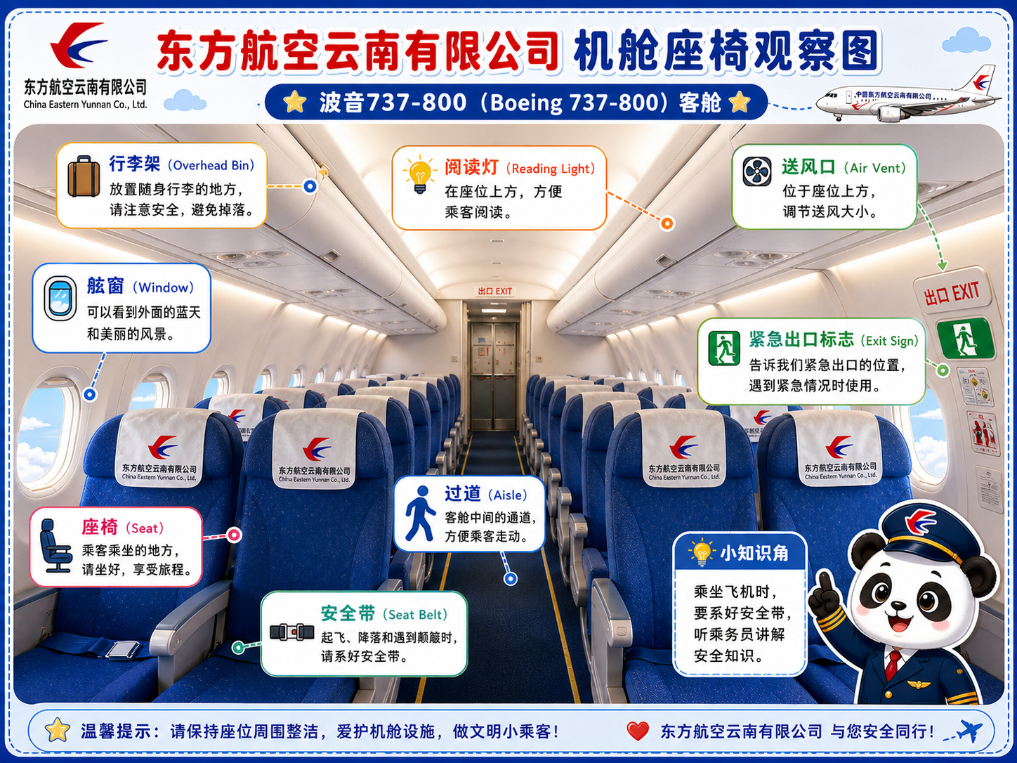 东方航空云南有限公司 机舱座椅观察图
