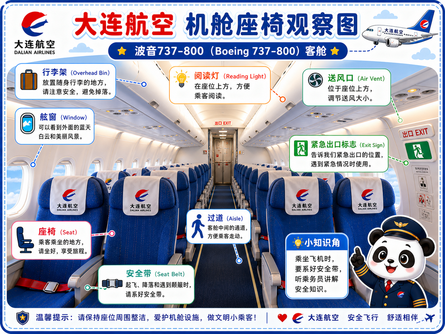 大连航空 机舱座椅观察图