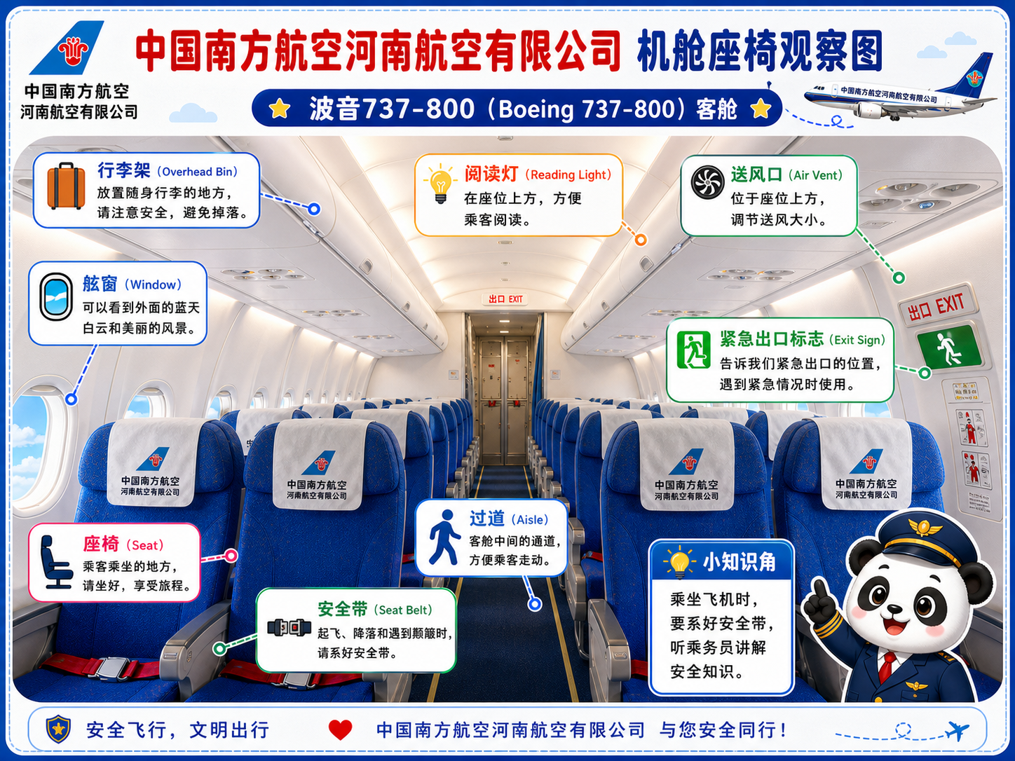 中国南方航空河南航空有限公司 机舱座椅观察图