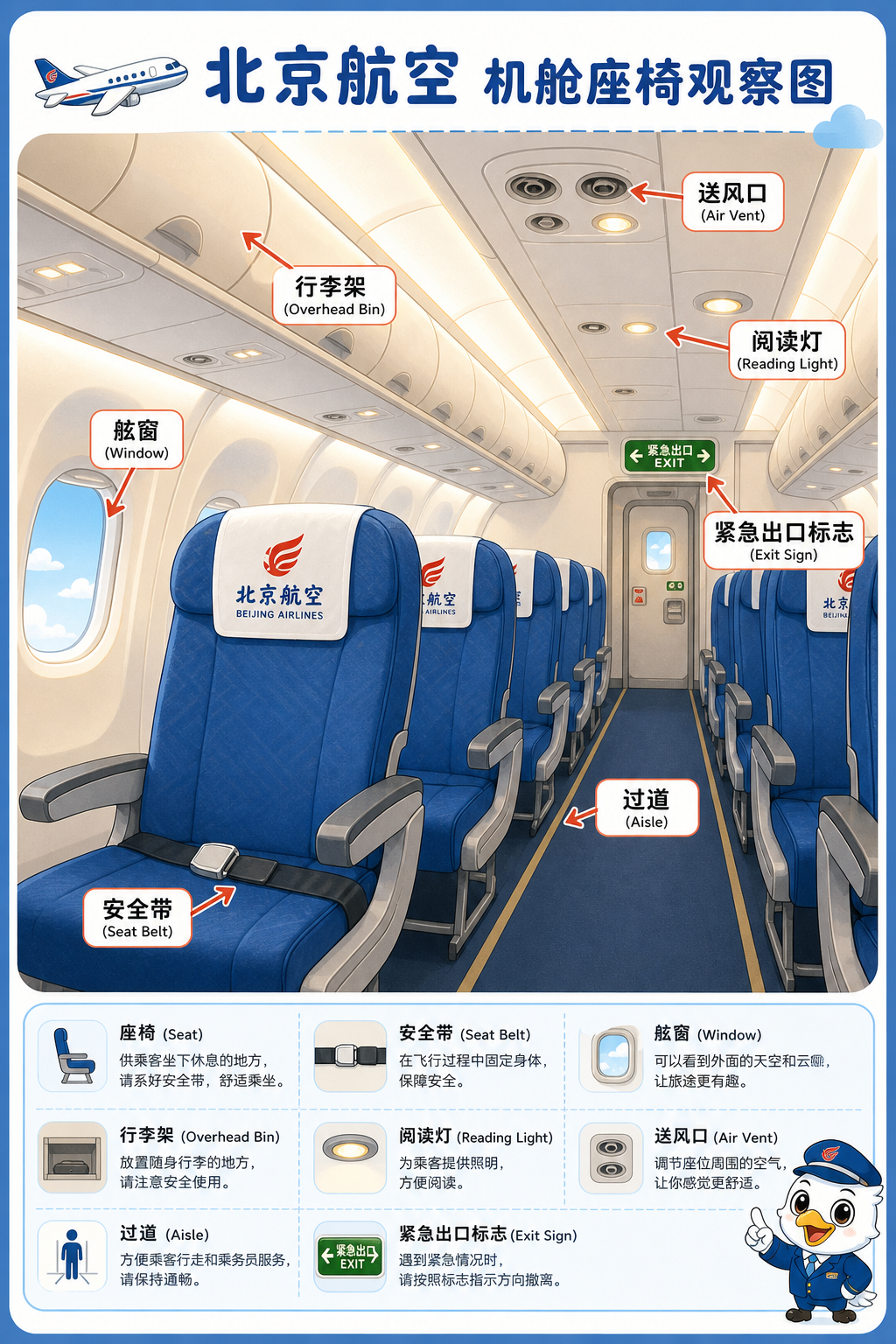 北京航空 机舱座椅观察图