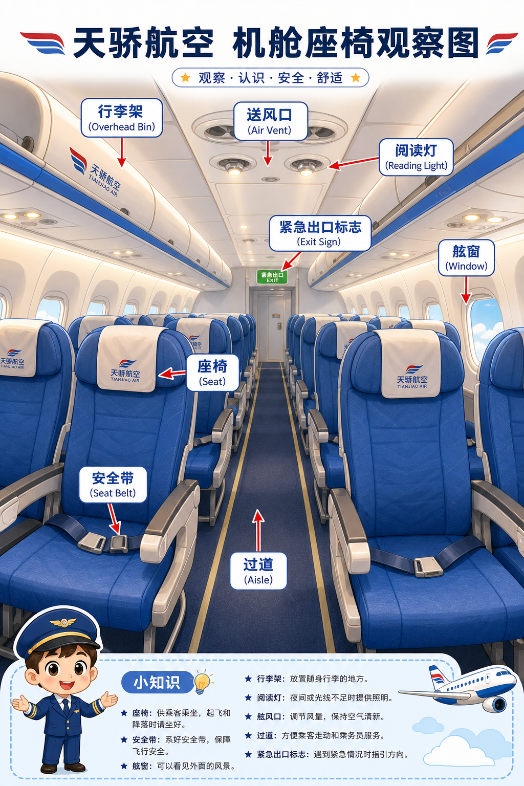 天骄航空 机舱座椅观察图