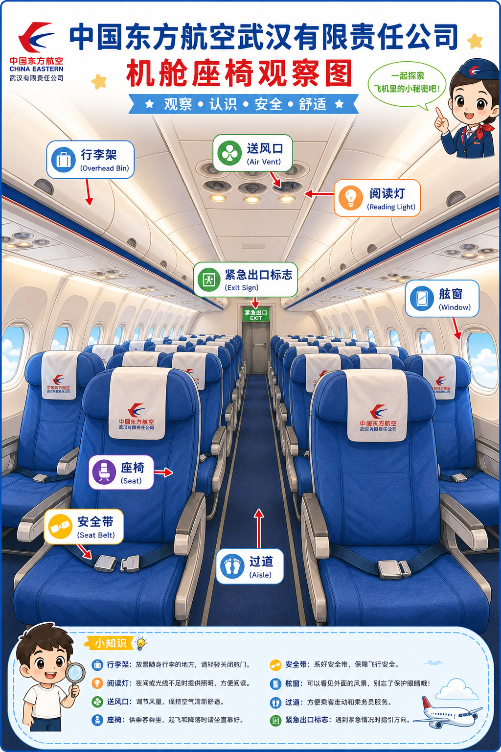 中国东方航空武汉有限责任公司 机舱座椅观察图