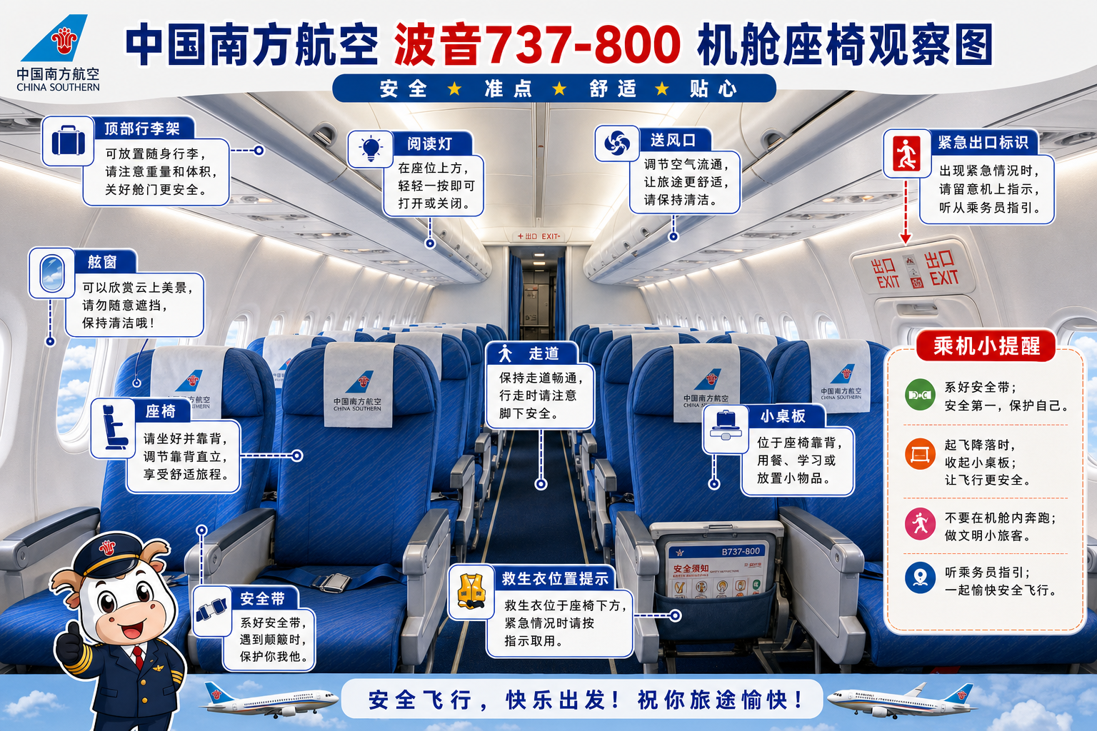 中国南方航空 机舱座椅观察图