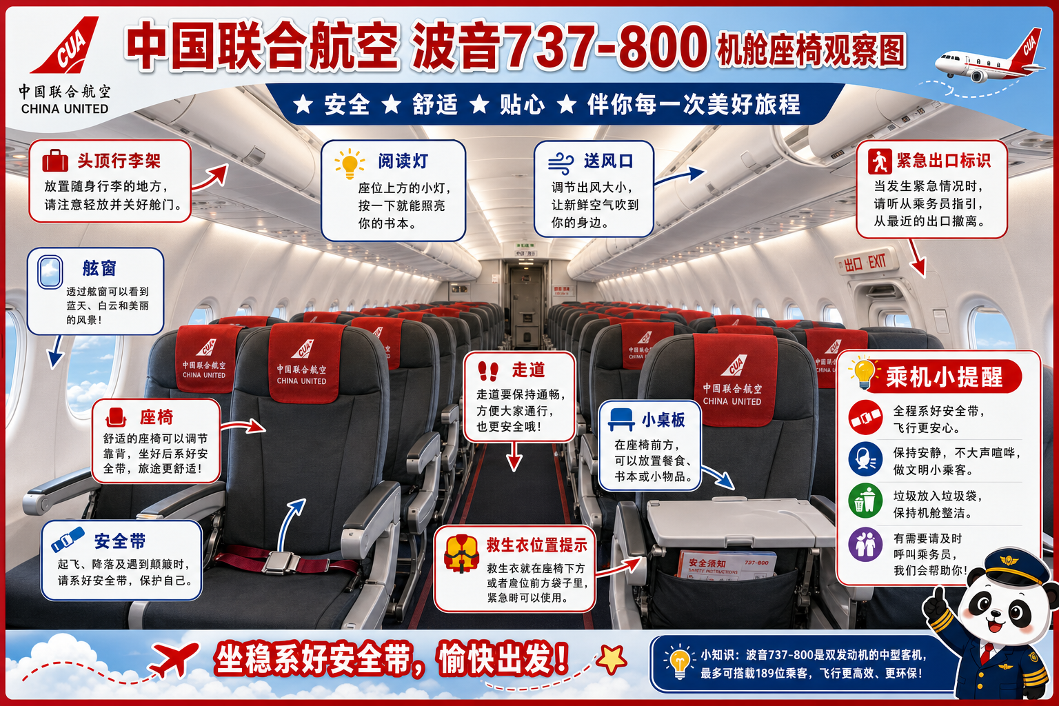 中国联合航空 机舱座椅观察图