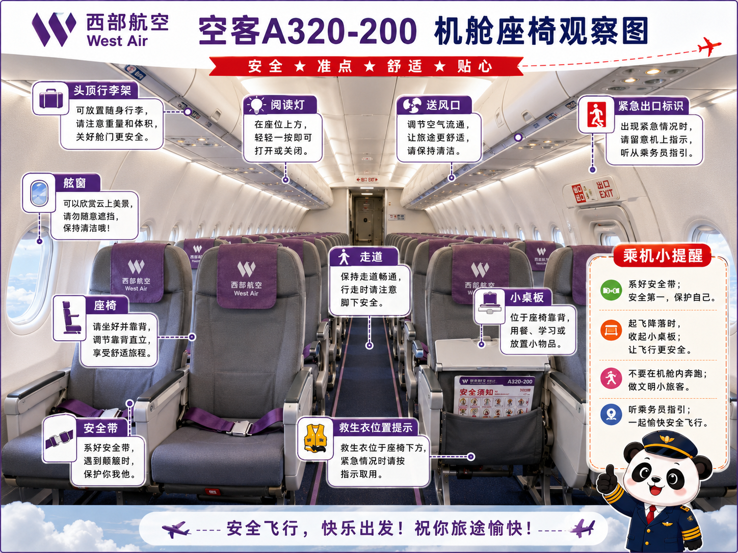 西部航空 机舱座椅观察图