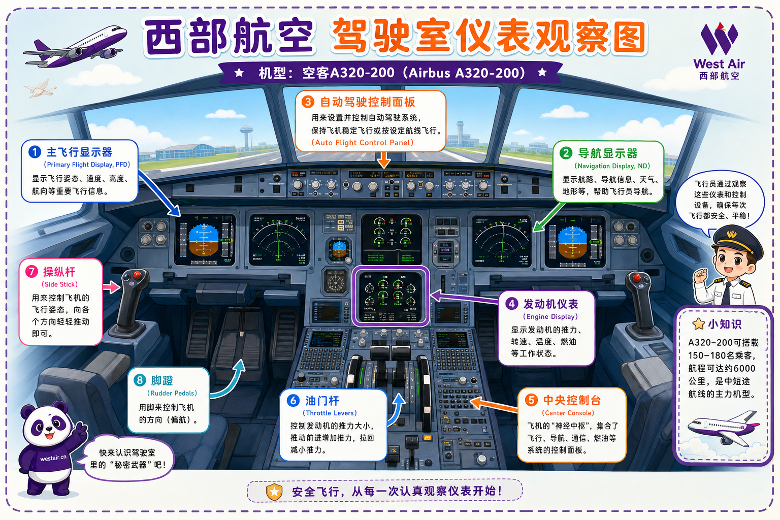 西部航空 驾驶室仪表观察图