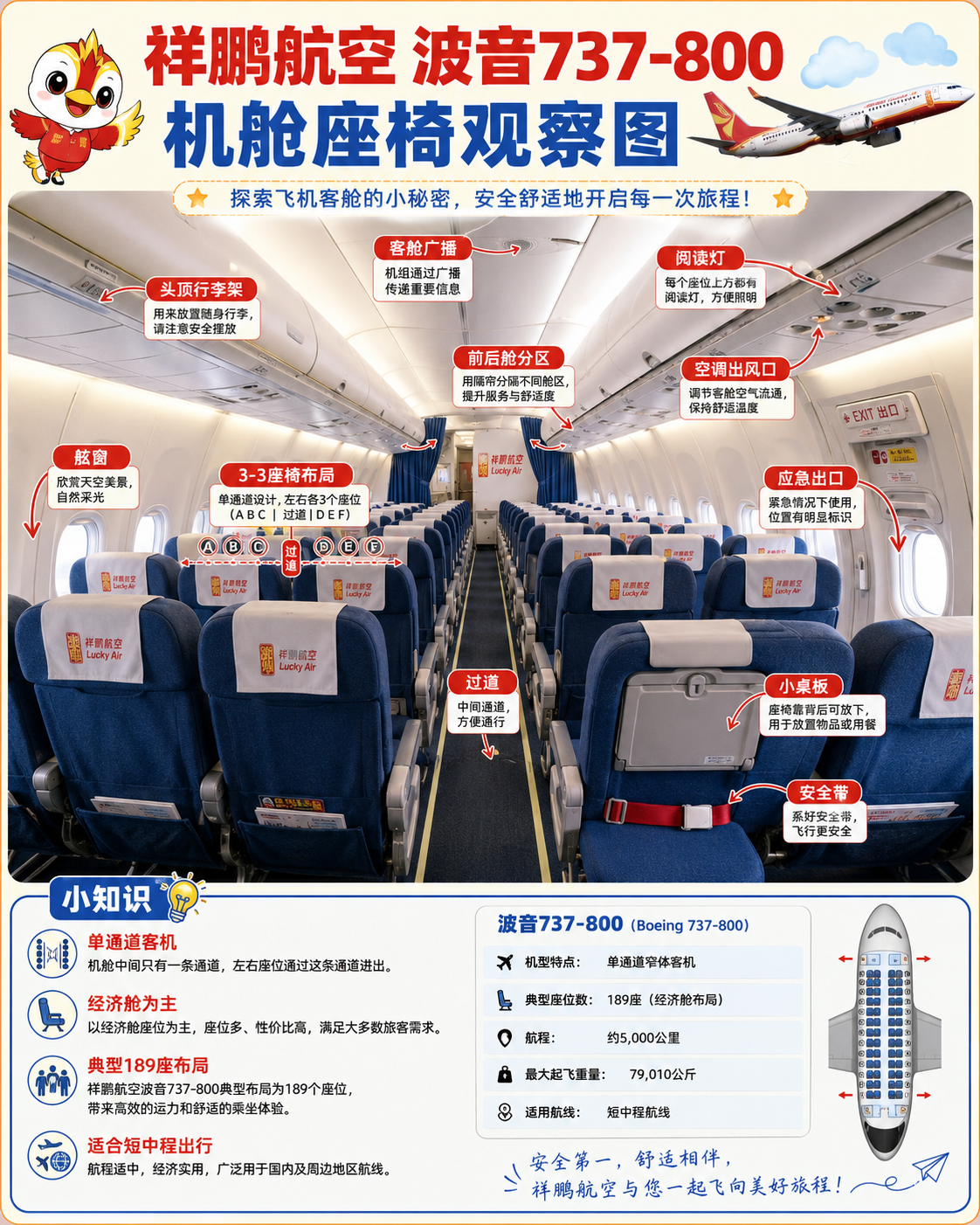 祥鹏航空 机舱座椅观察图
