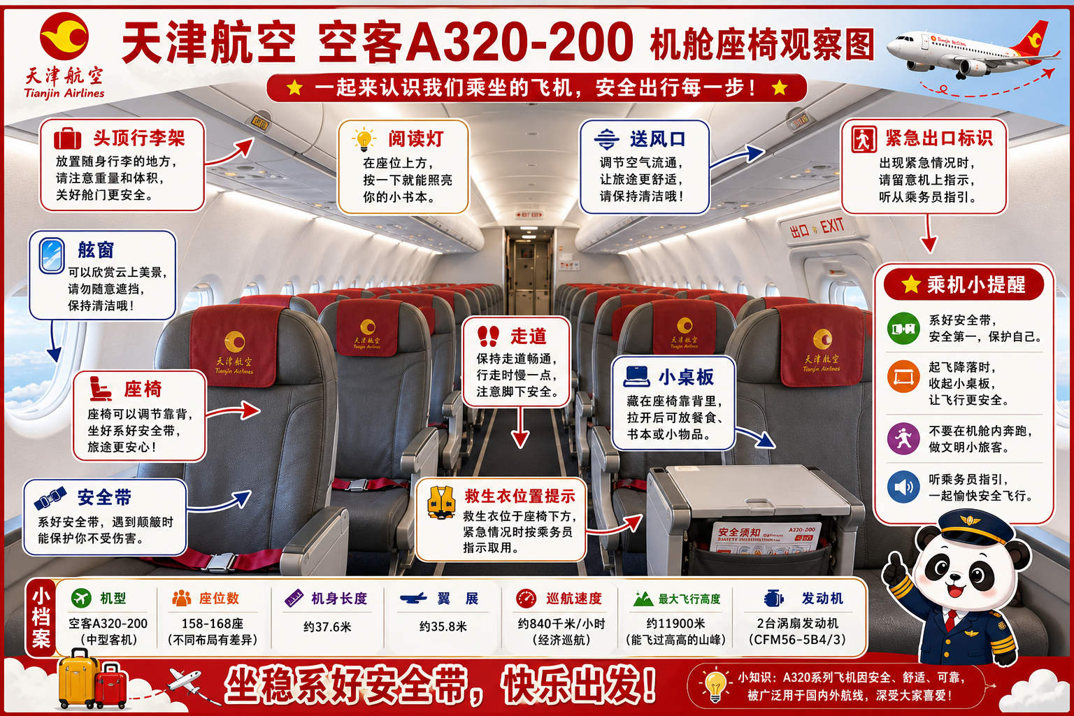 天津航空 机舱座椅观察图