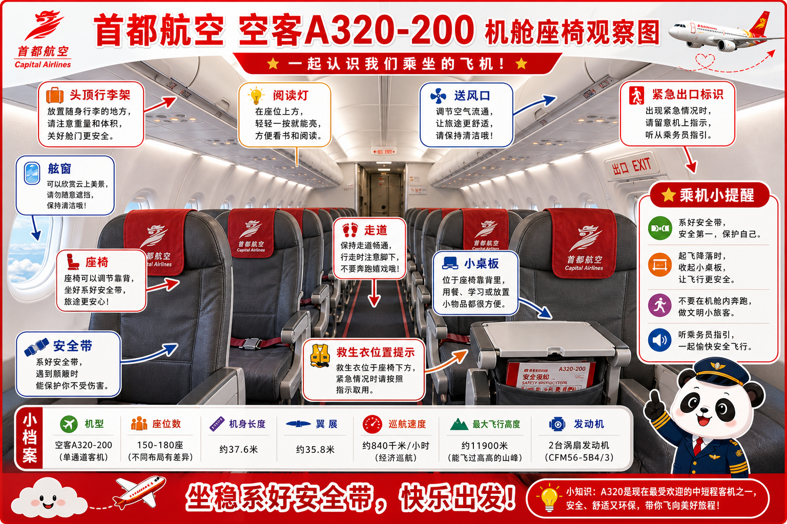 首都航空 机舱座椅观察图